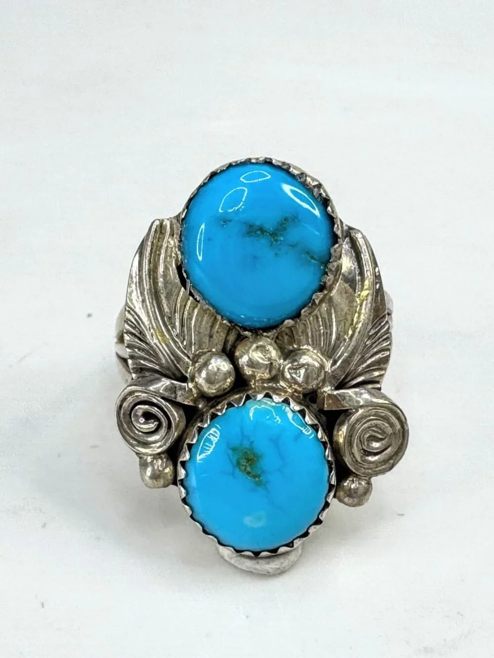 Vintage SRB sterling silver turquoise statement ring s8 Native American JR1919